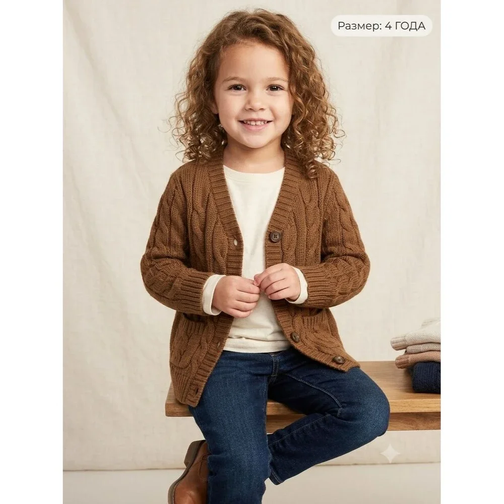 Old Navy Toddler Boys Girls Cable Knit Cardigan Sweater 4T Cotton Brown NWOT